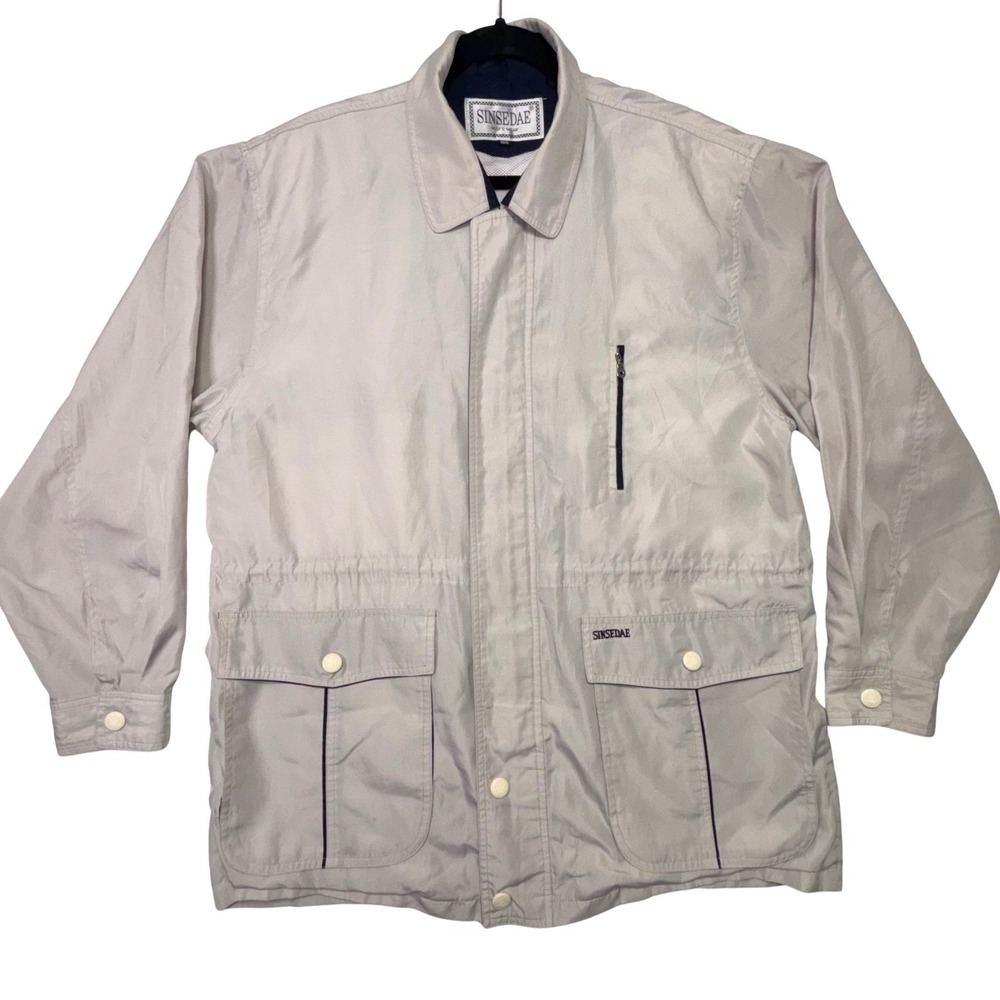 Sinsedae‎ Mens Utility Field Jacket XL Tan Khaki Zip Snap Military Style
